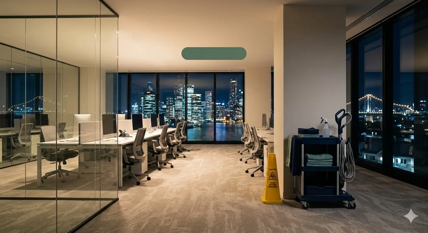After-hours cleaner working in a professional office