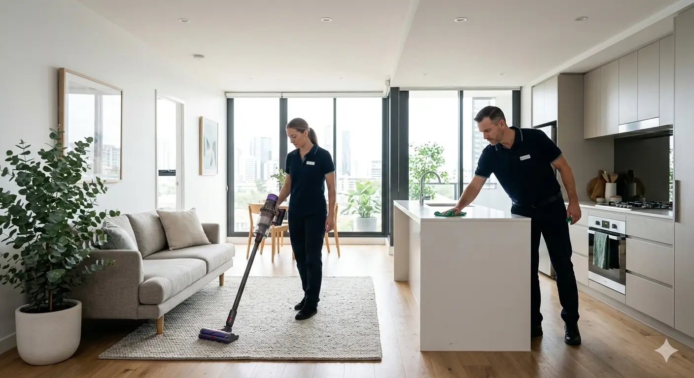 Apartment cleaner working in a modern kitchen