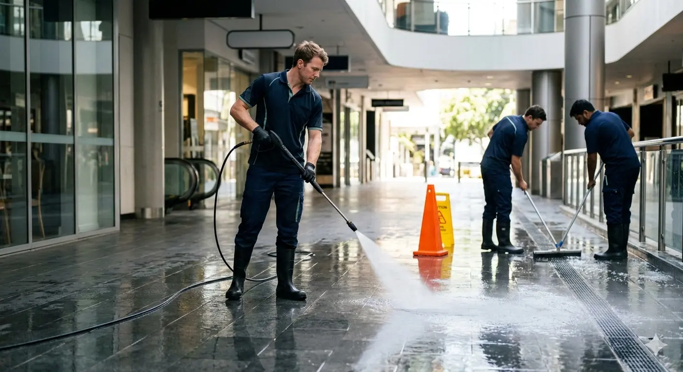 Commercial cleaner maintaining a professional workplace