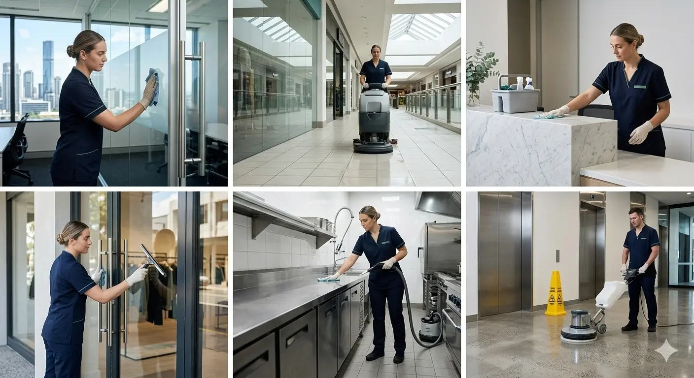 Detailed cleaner working in a commercial property