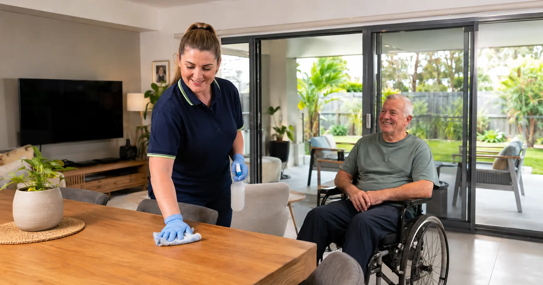 Cleaner completing a scheduled household visit