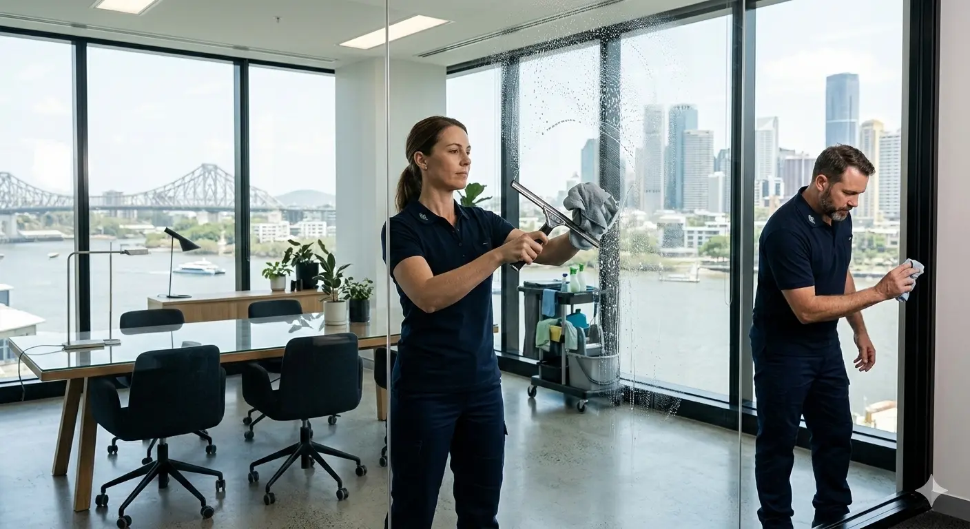 Cleaner polishing accessible office glass