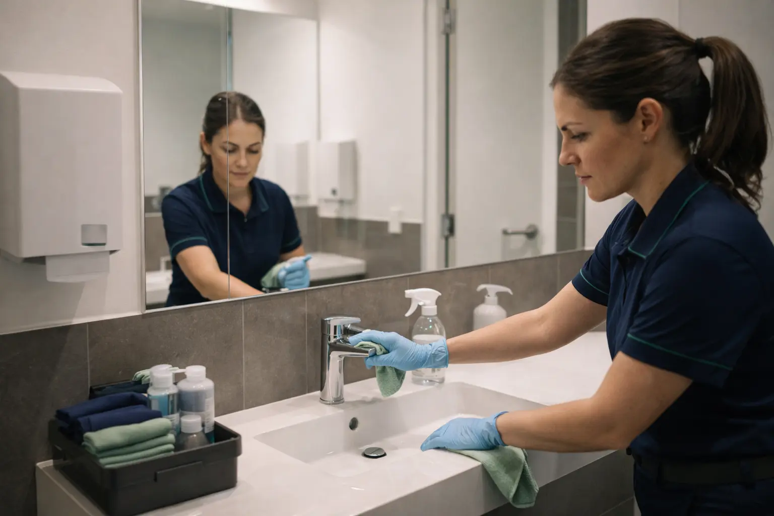 Cleaner treating bathroom fittings and surfaces